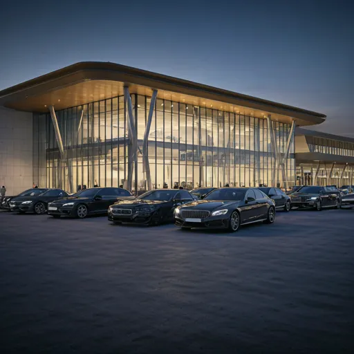 Airport terminal with transfer vehicles