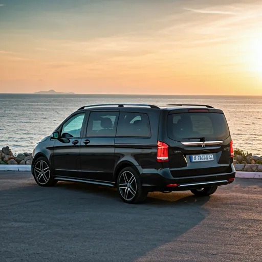 Private transfer vehicle on a coastal road in Rhodes