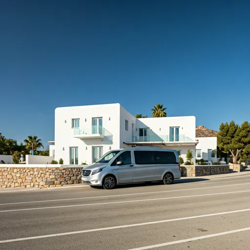 Transfer van in front of modern villa
