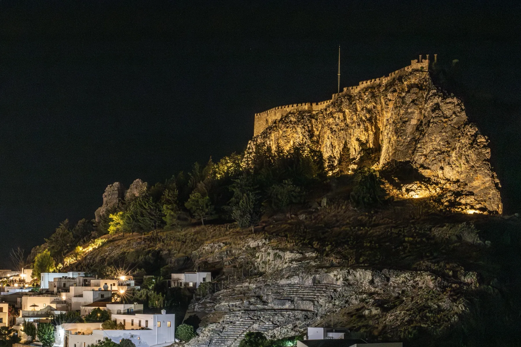 Lindos village at night